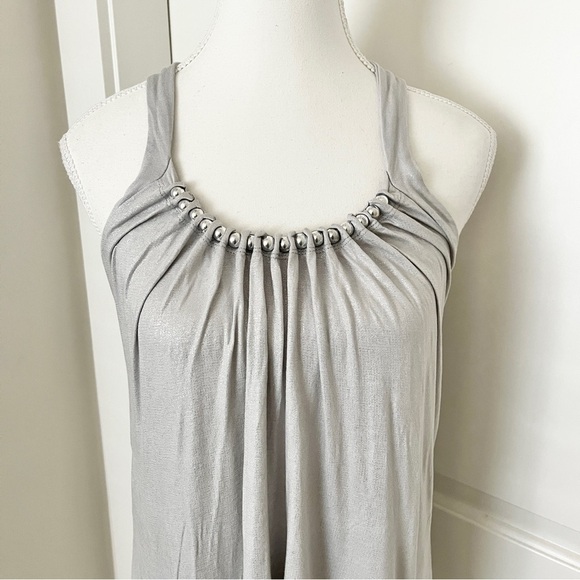 French Connection Mod Silver Halter Glam Boho Blouse w/ Beaded Detail – Medium - Picture 4 of 11
